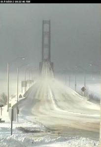 Mackinac Bridge in Winter.  Photo from Mackinac Bridge Authority's Webcam